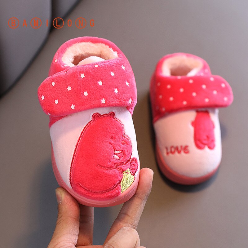BAMILONG Toddler Slippers Kids Baby Shoes Plush Girls Boys Cute Indoor Cartoon Floor Shoes Winter Warm Casual Home Shoes S383