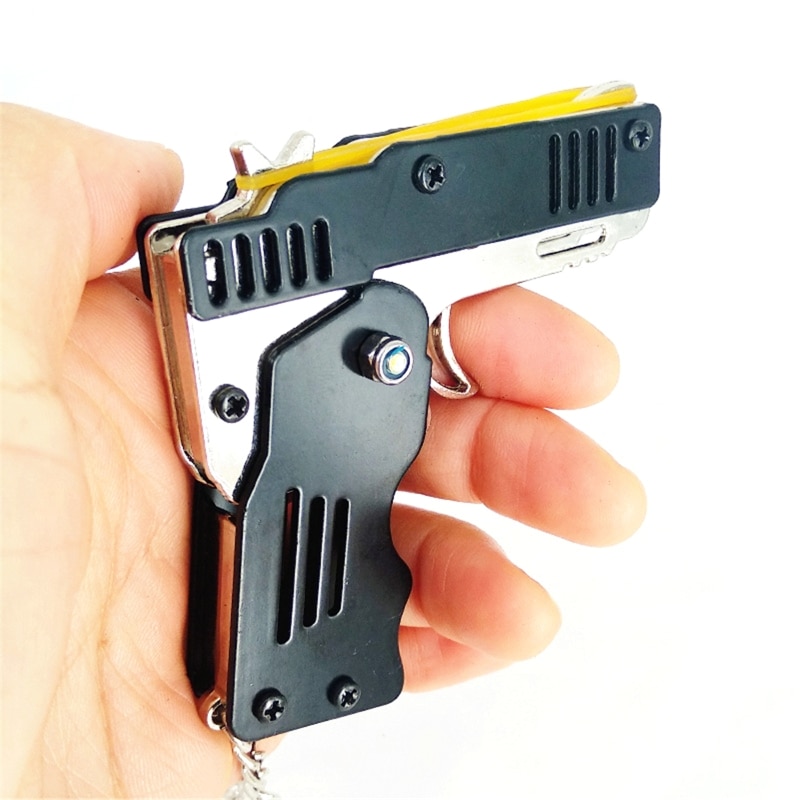 Zinc Alloy Colorful Metal Mini Can Be Folded As a Key Ring Rubber Band Gun Kids Toy Six Bursts Of Rubber Toy Gun