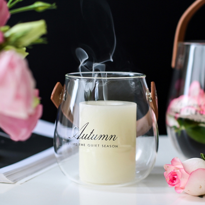 Clear Glass Vase with Leather Handle Tabletop Flower Container Flowerpot Plant Bottle Organizer Storage Jar Home Decor Retailsal