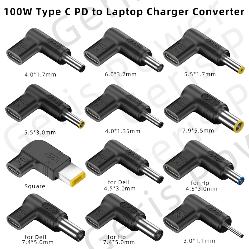 65W 90W 100W USB Type C PD to DC 4.5x3.0 7.4x5.0 4.0x1.35 5.5x2.5 5.5x1.7 3.0x1.1mm Laptop Charger Converter for Lenovo Asus Hp