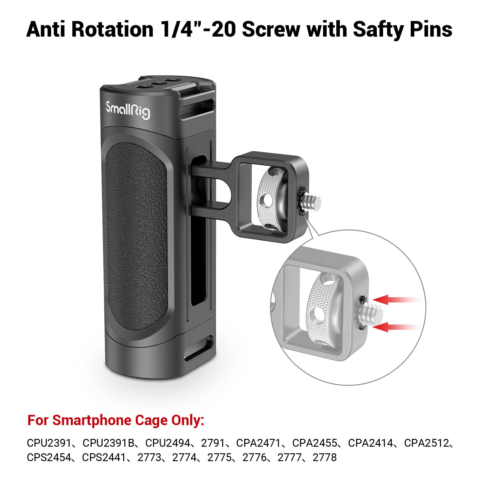 SmallRig Leggero Maniglia Laterale per Smartphone Gabbia Dotato di 1/4 "Fori Filettati & costruito-in chiave Accessori FAI DA TE rig - 2772