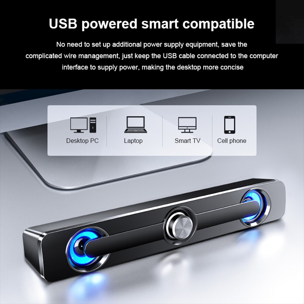 Usb com fio alto-falante do computador bluetooth alto-falante led barra de luz estéreo subwoofer baixo caixa de som surround para computador portátil telefone