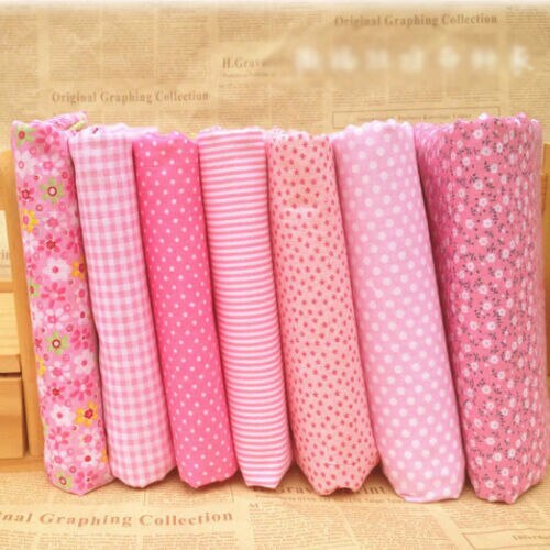 Series 7 pieces Assorted Pre-Cut Bundle Charm Cotton Quilt Fabric 25cm x 25cm for DIY Sewing Craft Flower Fabric: Pink Series
