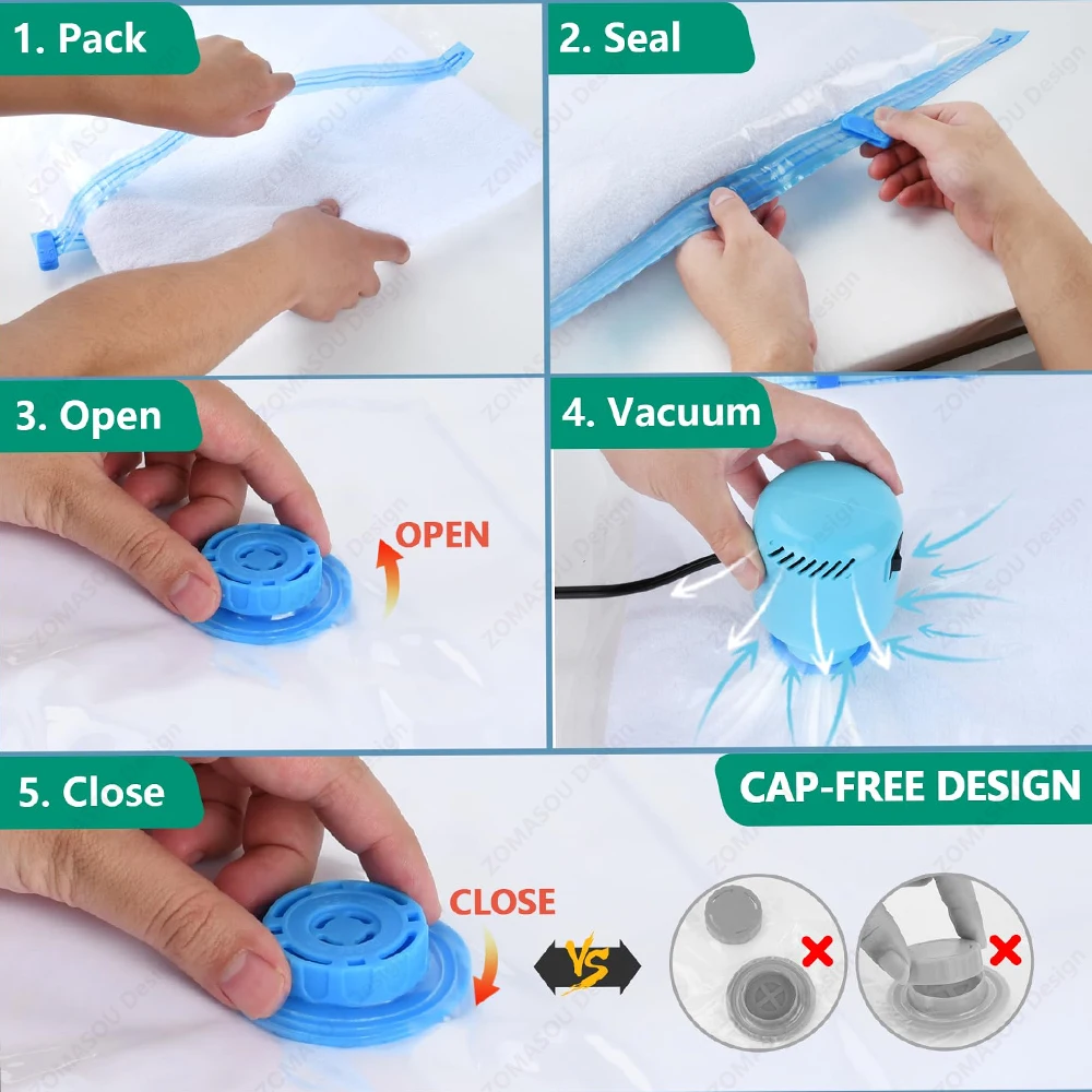 1-24Pcs Vacuum Storage Bags Vacuum Seal Bag Reusable Space Saving Bags Folding Compressed Organizer Bag For Clothes Bedding