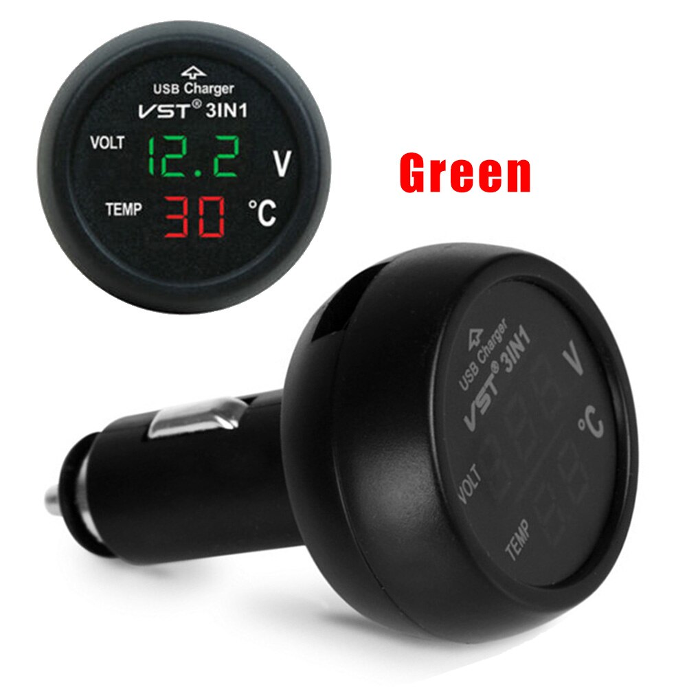 Accessoires Auto Voltmeter Thermometer Usb Lader Auto Thermometer Usb Charger Onderdelen Digitale: Green