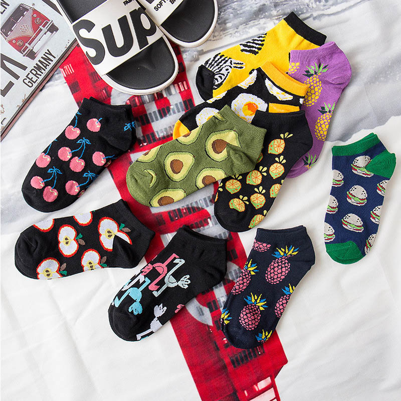 Chaussettes pour femmes Omelette Burger Sushi pomme plante fruits nourriture courte drôle coton chaussettes unisexe heureux chaussettes bateau chaussettes cheville