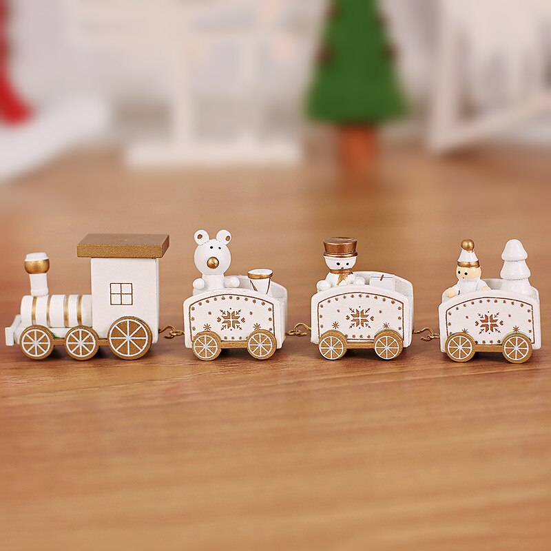 Neue Weihnachten Zug Lackiertem Holz Weihnachten Dekoration für Haus mit Santa/bär Kind Weihnachten spielzeug Ornament navidad neue jahr: Weiß Zug 1