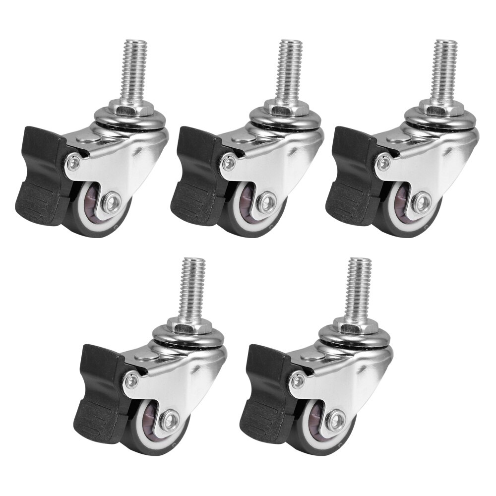 5 PCS Caster Wheel with Brake 1 inch TPR Omni-directional Rotating Swivel Caster