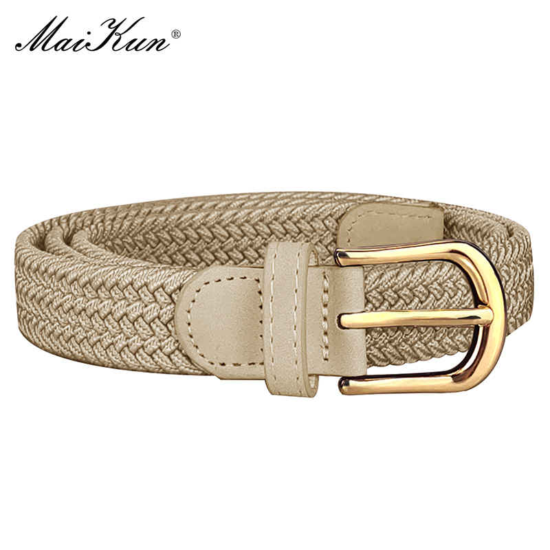 MaiKun Canvas Braided Belts for Women Adjustable Big Size Metal Pin Buckle Elastic Waistband Casual Style: black / 100cm