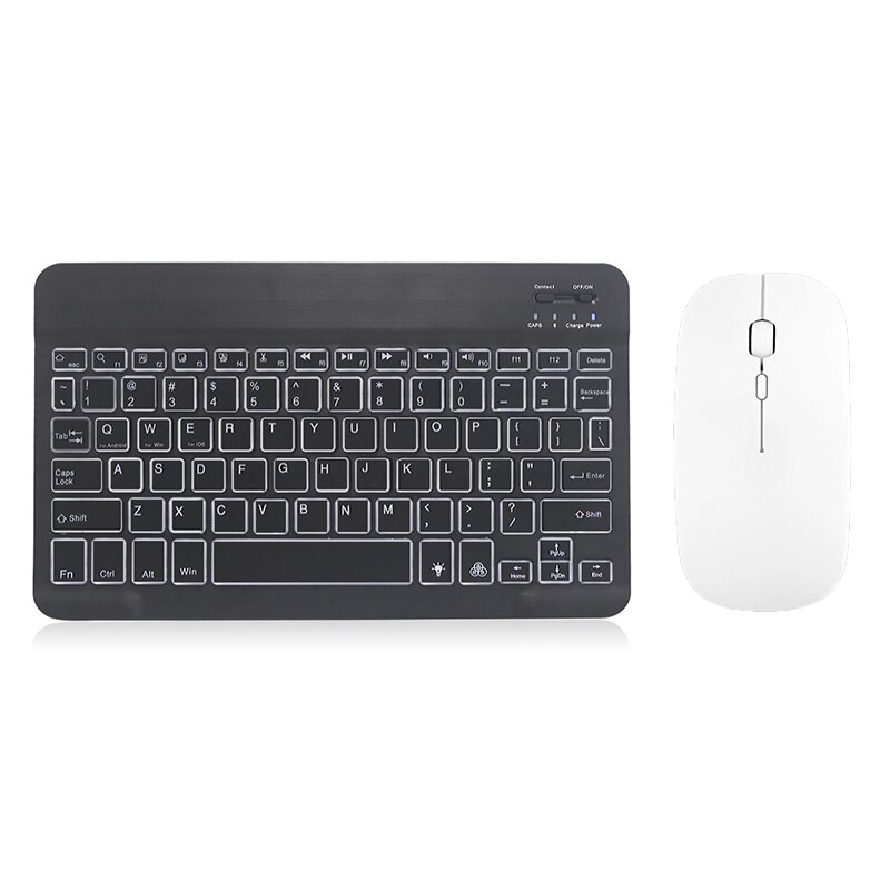 Wireless Mouse &amp; Keyboard Computer Bluetooth Mouse Keyboard Silent PC Pad Rechargeable USB Port For iPad Work Mini Tablet Device: Backlite n white