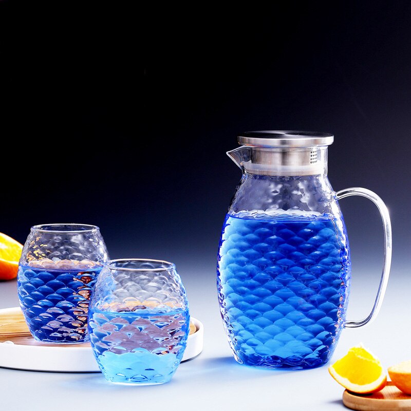 Hoge Capaciteit Vis Schaal exture Clear Glazen Karaf met Rvs Deksel Heatproof Water Pitcher voor Water Dranken SH141