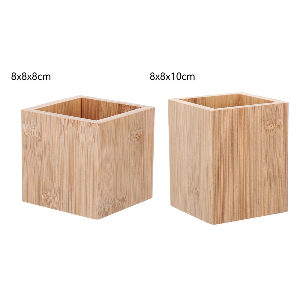Bamboo Box Pen Pencil Holder Makeup Brush Storage Office Desktop Stationery Organizer Square Container Pen Holder