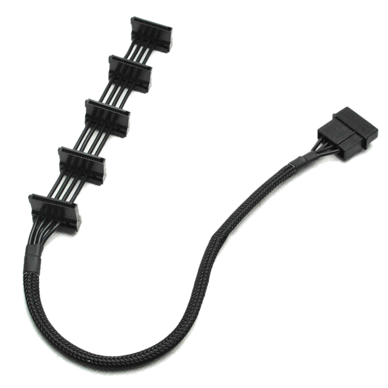 4-Pin Ide 1 Tot 5 Sata Power Cable Adapter Splitter Kabels 18 Awg Black Mouwen 40Cm Voor pc Server