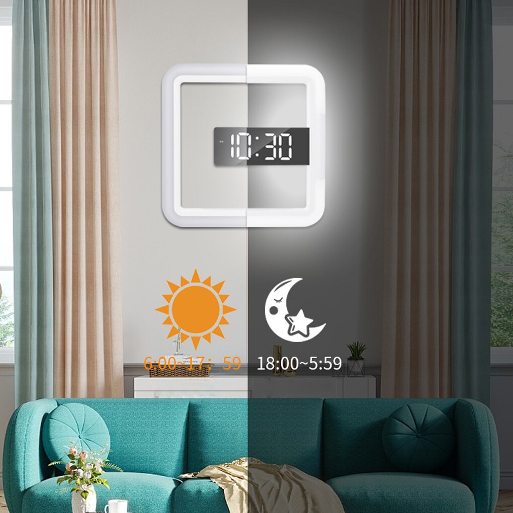 Digital Alarm Clock Self-adhesive Hollow Monitor Night-lights Thermometer Projection Clocks Home Decor for Bedroom Living Room