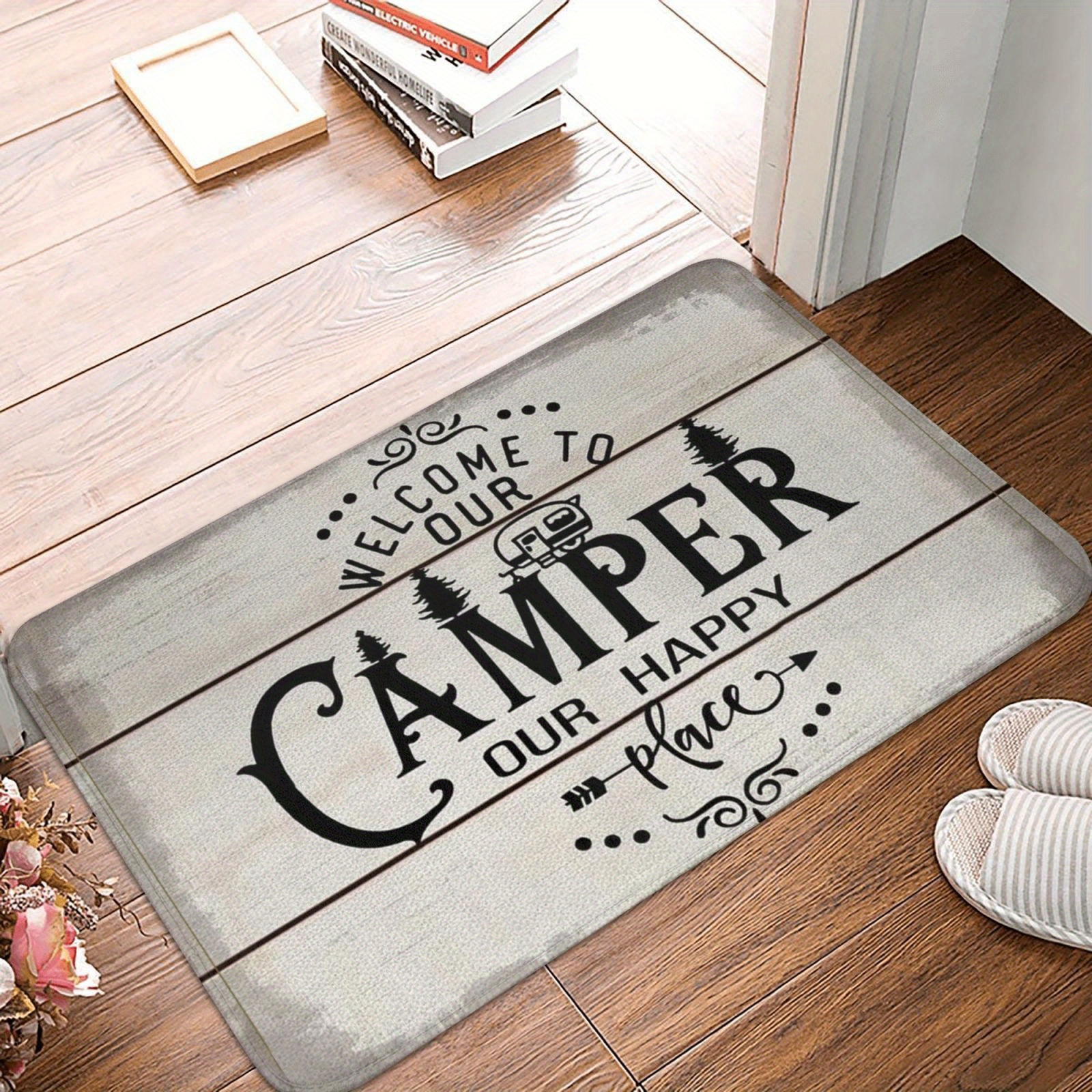 Dörrmatta för husbil, välkommen, entré, 100% -pack, polyester, heminredning, matta, inomhus, utomhus, golvmatta, vardagsrum, sovrum, badrum, köksmatta: Vit