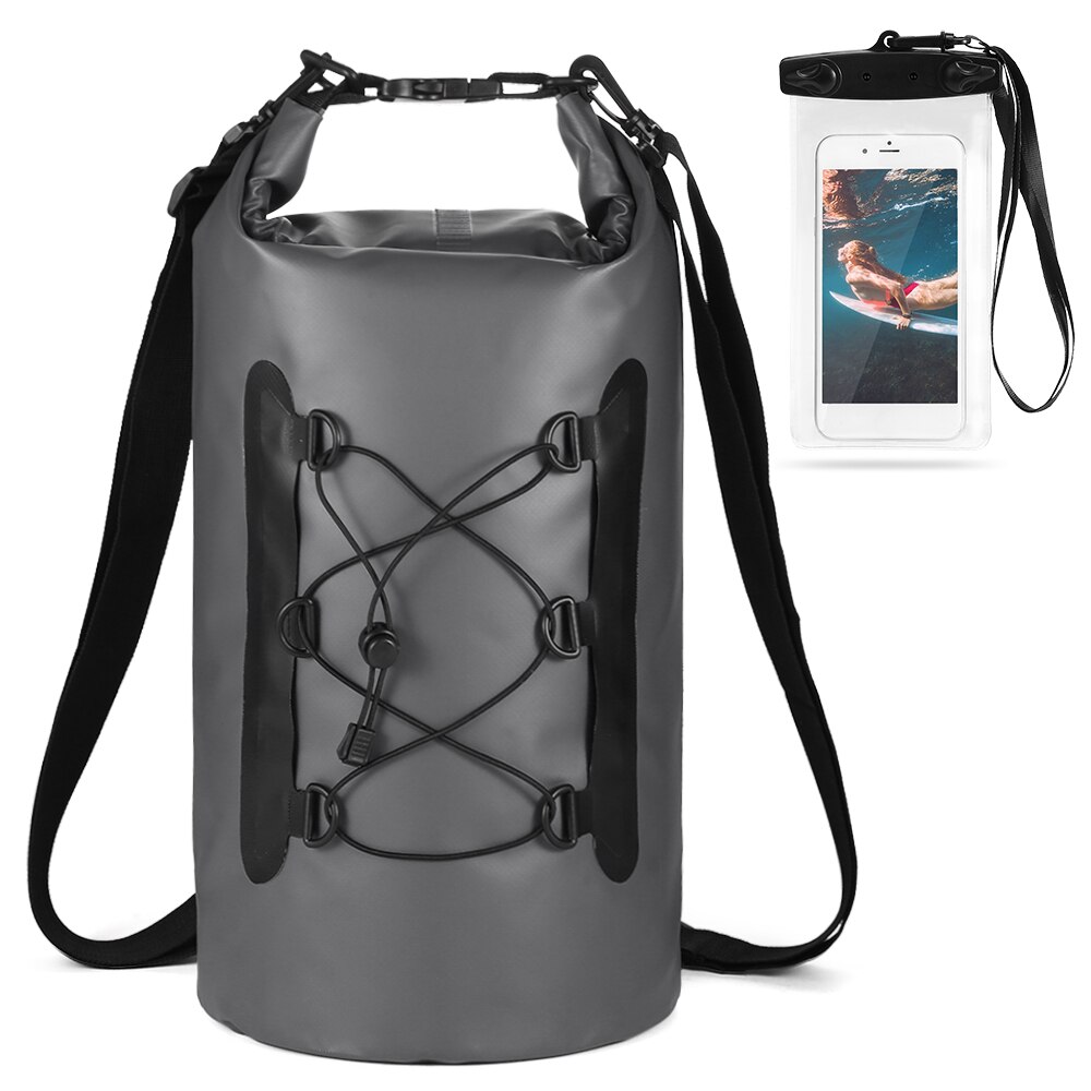 15L Waterdichte Dry Bag Met Telefoon Case Zwemmen Zak Roll Top Dry Sack Rugzak Voor Kajak Varen Vissen Surfen Rafting rivier: Gray