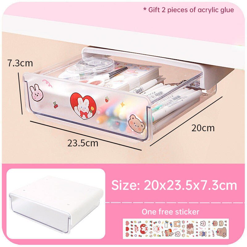 Sotto il cassetto della scrivania organizzatore carino Workstation scrivania magica invisibile sotto la scrivania scaffale adesivo forniture per ufficio cassetto portaoggetti: White-B