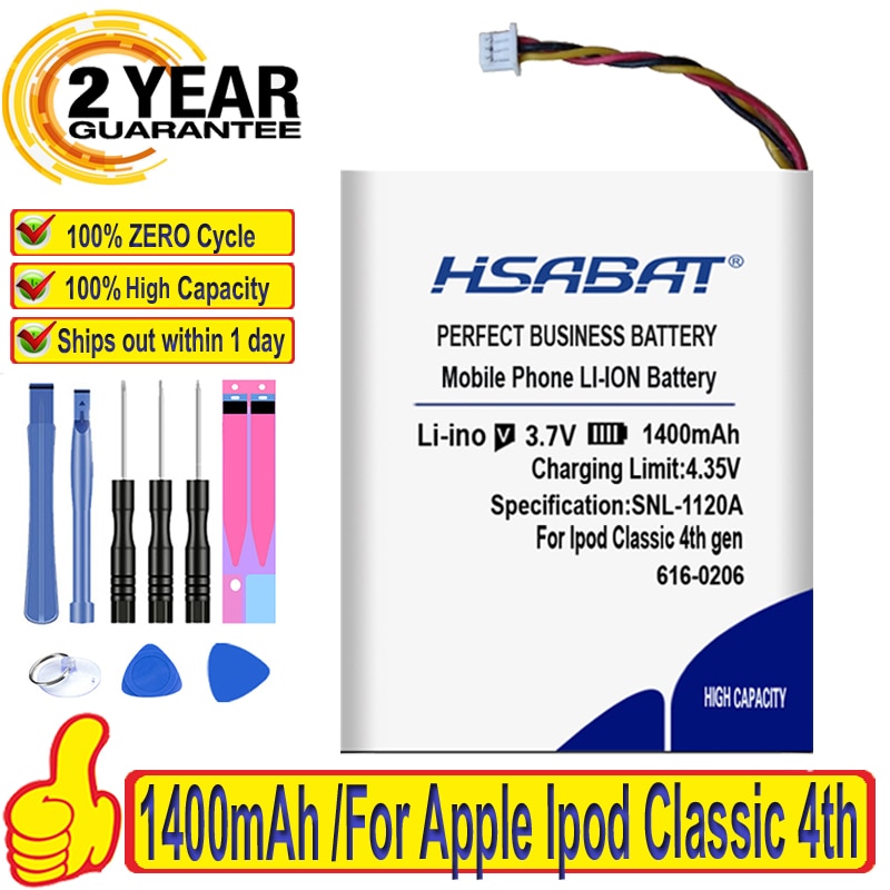 100% Originele Hsabat 1400Mah 616-0206 Batterij Voor Ipod Classic 4th Gen/Foto U2 A1059 20 40gb
