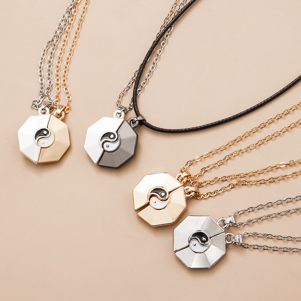 2 pieces 2 in 1 tai chi yin yang magnetic attraction necklace magnet couple friendship necklaces pendant valentine's day jewelry