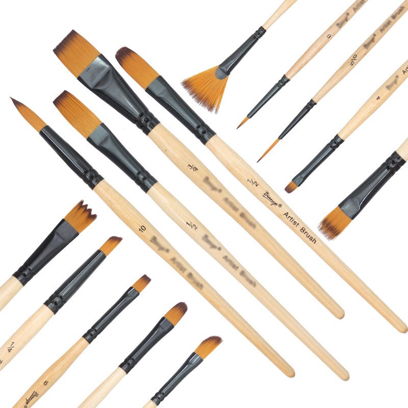 Wood Handle Art Model Paint 14Pcs/set Painting Craft Students Accessories Nylon Hair Oil Watercolour Artist Paint Brushes