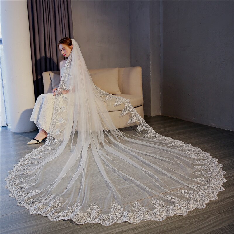 3X3 Meter Braut Schleier Kathedrale Länge Spitze Rand Hochzeit Schleier Lange