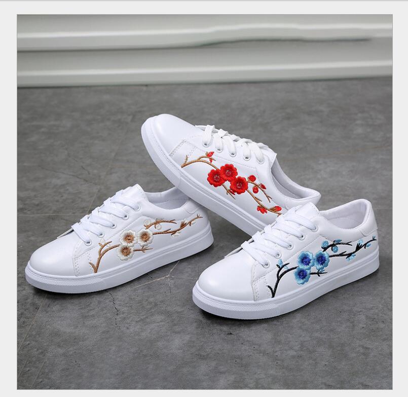 Spring embroidery flower small white shoes canvas shoes women's casual shoes thick sole cloth shoes