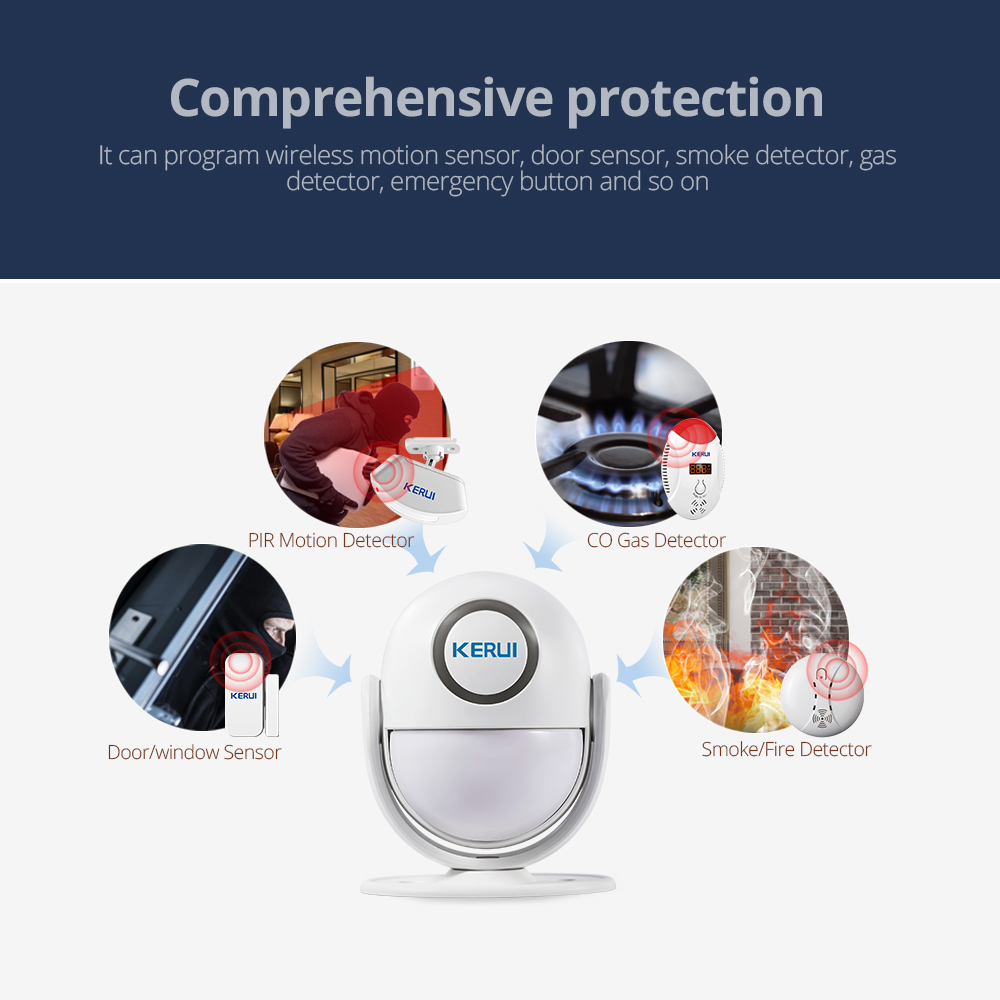 KERUI Alarm Systems Security Alarm Burglar Infrared Motion Sensor Detector 120DB Welcome Door Bell Host WIFI Alarm System Kit