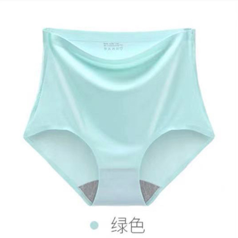 Ropa interior fina de talla grande para mujer, ropa interior sedosa de cintura alta de seda helada, sin costuras, para vientre gordo, 45-100kg: S / Azul cielo