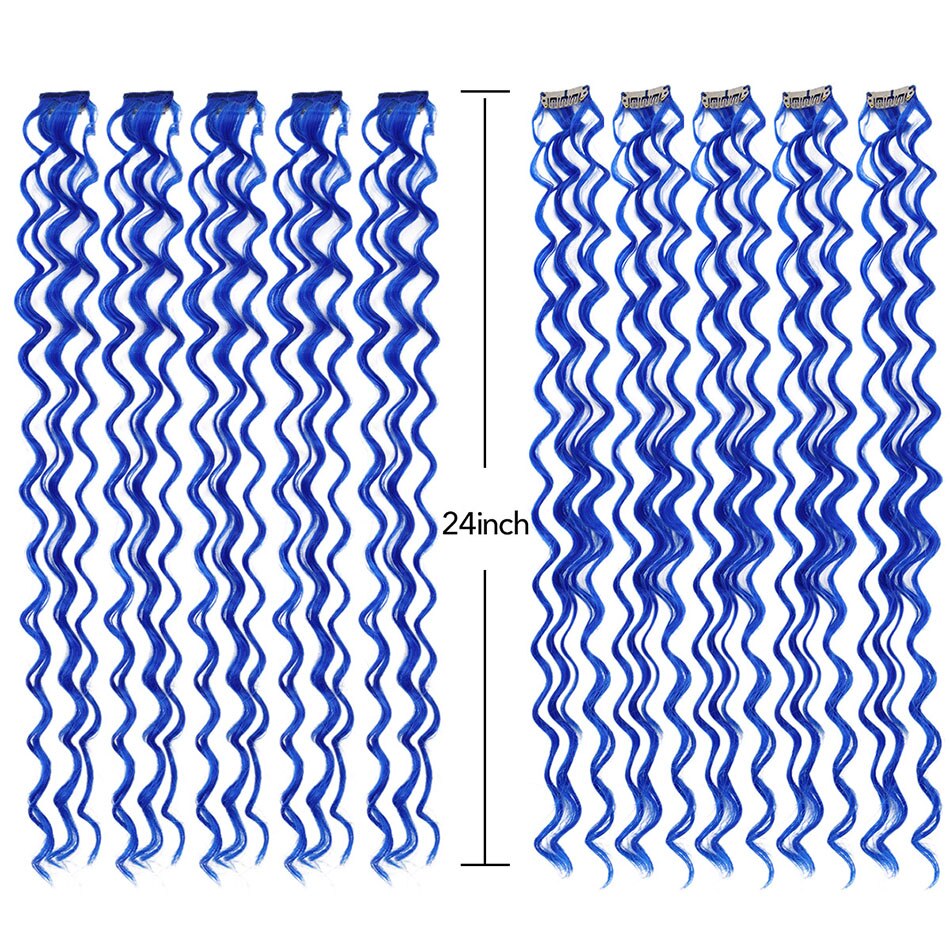 MEEPO pelo sintético con pinza en extensiones de cabello de una pieza oscuro largo onda color destacar de la extensión del pelo para mujeres 5 unids/set