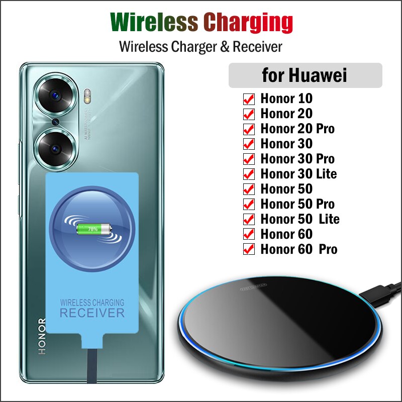 Qi-wireless-ladegerät für huawei honor 10 , 20 , 30, 50, 60 pro lite, 20s, 30s, kabelloses ladegerät, halterung, usb-empfänger, typ-c-adapter