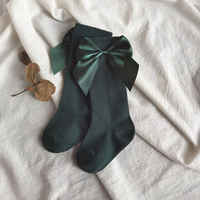 Big Bows Baby Socks Solid Color Spring Summer Kids Girl Knee Socks Soft Cotton Infant Toddler Long Socks: green