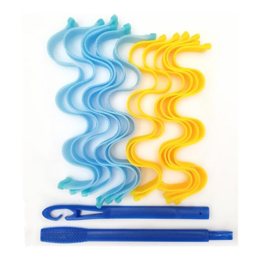 Bigoudis magiques sans chaleur, 12 pièces, 30CM, bigoudis, outils de coiffure: blue and yellow