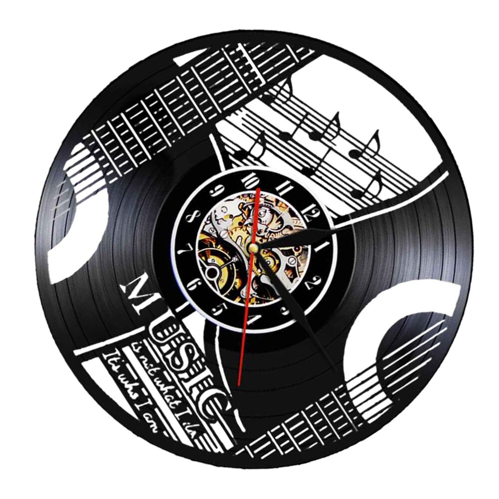 Vinyl Record Wall Clock Musical Note Instrument Wall Clock Wall Hanging Clock (without Lamp Shipment without Battery): Black