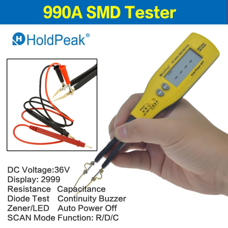 HoldPeak DCV Weerstand Capaciteit SMD Tester Meter Professionele SMT component tester Digitale Multimeter 990A