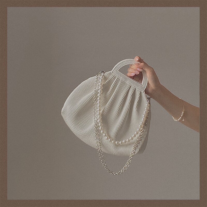 Female Chain Tote bag Pearl shoulder strap Women's Handbag Pleated Shoulder Messenger Bag Armpit bag