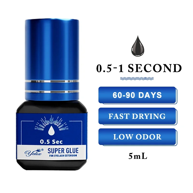Yelix vippelim 5ml 0.5s 1s 2s 3s vippelim hurtigtørkende sterkt lim til falske vippeextensions: Klar