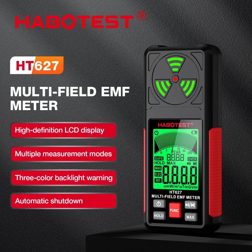 HT627 EMF Meter Electromagnetic Radiation Tester Electric Field Magnetic Field RF Radiation Radio Frequency Detector Warn Meter