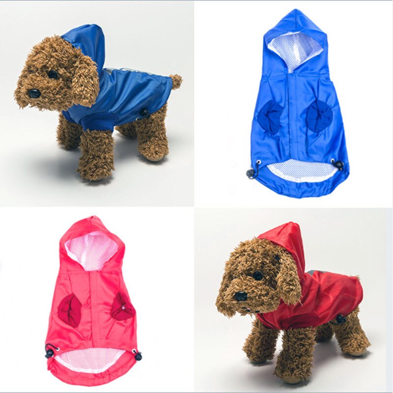 Hund reflekterende regnfrakke hvalp kat regnfrakke med hætte vandtæt og uv beskyttelsesjakke åndbar mesh hunde regntøj tøj