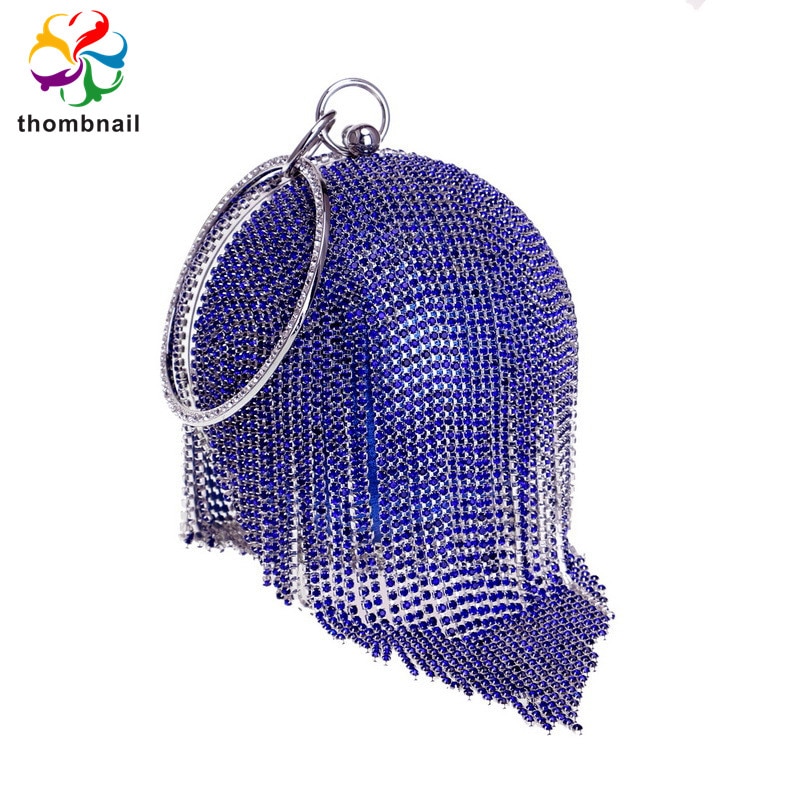 Silber und Farbe Tasche Frauen Diamant Dinner-Party Abend Kupplung Tasche Promi Handtasche Damen Prom Cocktail Handtasche: Blau