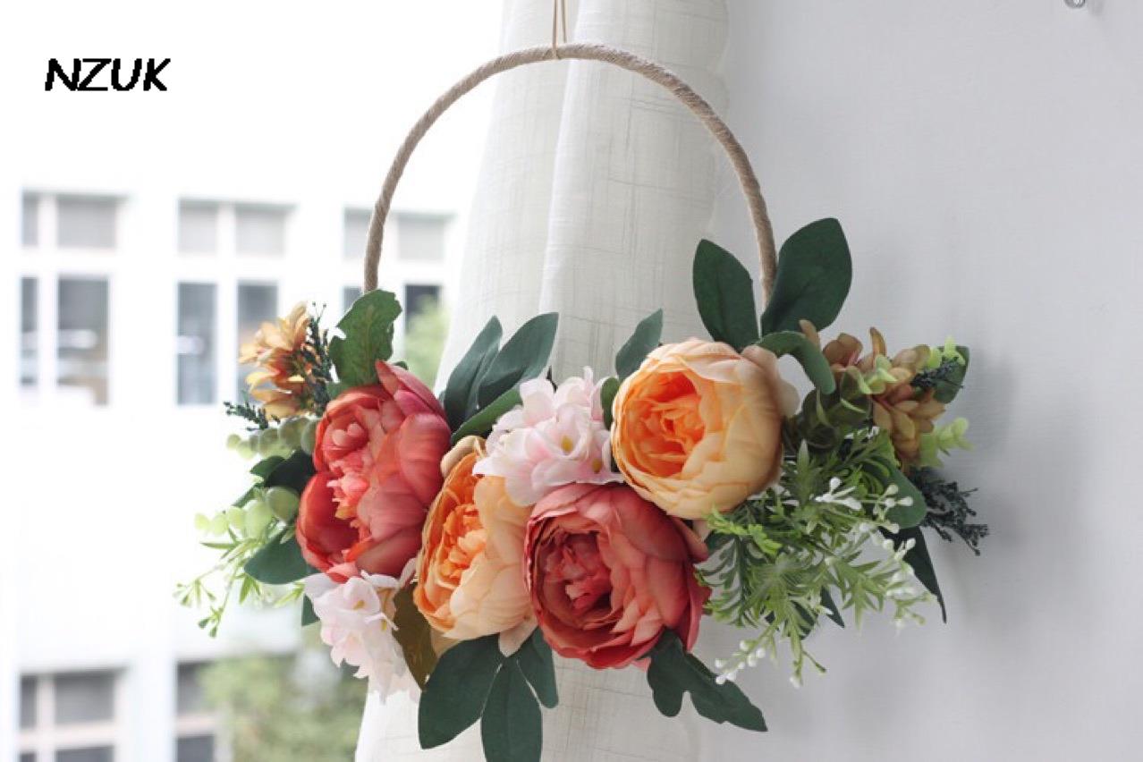 NZUK – couronne de mariage en forme de cercle, Bouquet de fleurs, fausses feuilles, panier de fleurs, pour la mariée