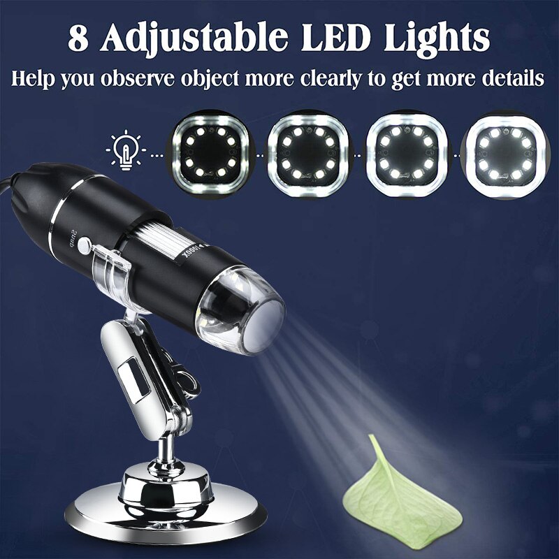 50-1600x USB Digital Microscope 8 LED Magnifier with Metal Stand 2MP 1080P Camera Endoscope For Phone PC Measurement Inspection