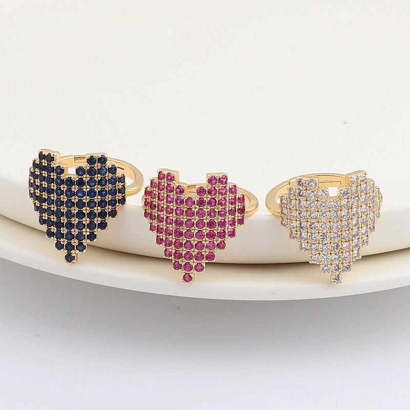 Boheme hjerte guld clor ringe til kvinder boho kærlighed hjerte mikro cubic zirconia ring kvindelige finger statement smykker