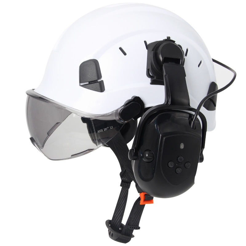 Bluetooth 5.0 Earmuffs Safety Helmet With Visors ANSI Head Protection for Engineer ABS Construction Hard Hat Industrial Work Hat: green