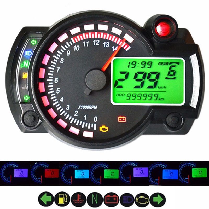 7-Color LED Motorcycle RX2N ATV LCD Digital Speedometer Tachometer Meter 15000rpm