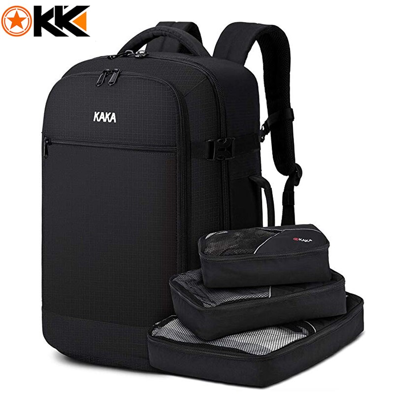 Reizen Overnachting Rugzak, 45L Faa Vlucht Goedgekeurd Weekender Bag Carry Op Rugzak Groene Rugzak Met 3 Cubes: KAKA1916black