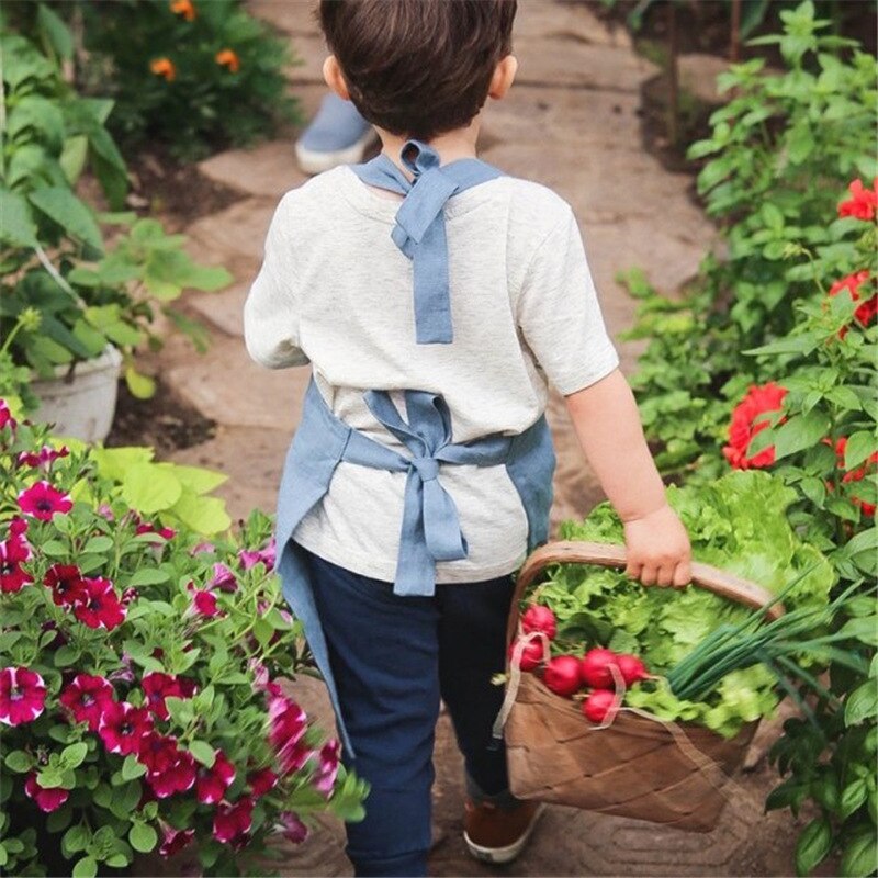 Delantal de lino para niños, ropa para comer, pintar, antiincrustante, de jardinería
