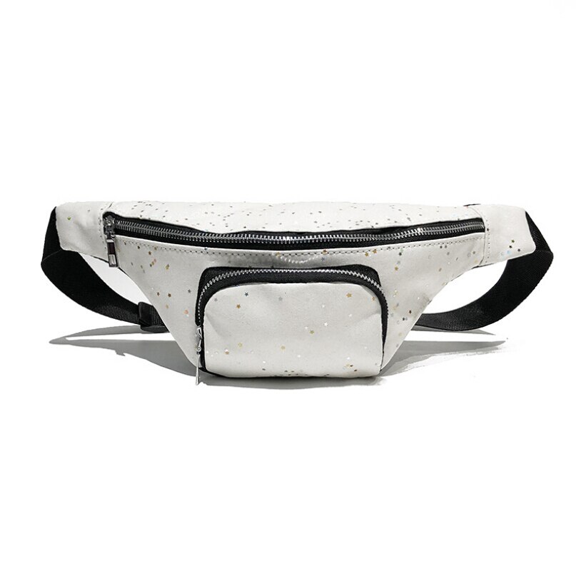 Women's Waist Fanny Pack - Sequin Travel Hip Bum Bag - Small Purse Chest Pouch - Crossbody Shoulder Bag: White