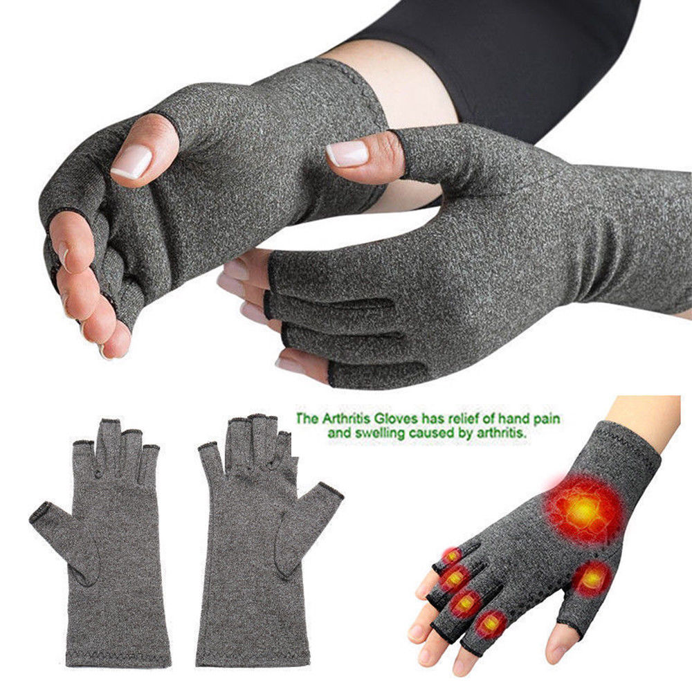 EEN Paar Koper Compressie Hand Handschoenen Vingers Artritis Gewrichtspijn Carpaal Brace Grey Handschoen