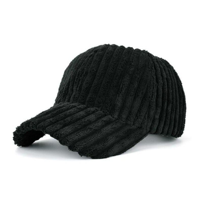 Warm Corduroy Winter Baseball Cap Outdoor Sport Blank Dikker Snapback Hoed Casual Plain Streep Trucker Hoed Bone: Black