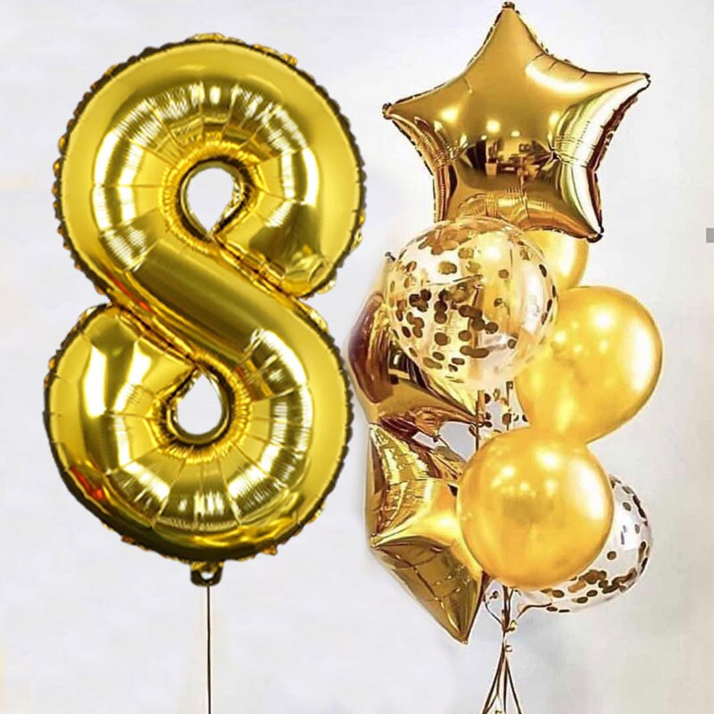1set Gold 32inch Foil Number Balloons Birthday Party Decorations Star Ballon Kids Boy Girl 1st 1 2 3 4 Years Supplies Globos